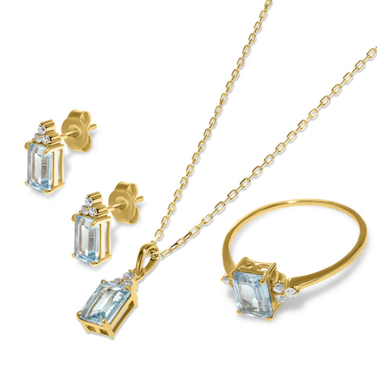 14k Aquamarine Diamond Rectangle Shape Set