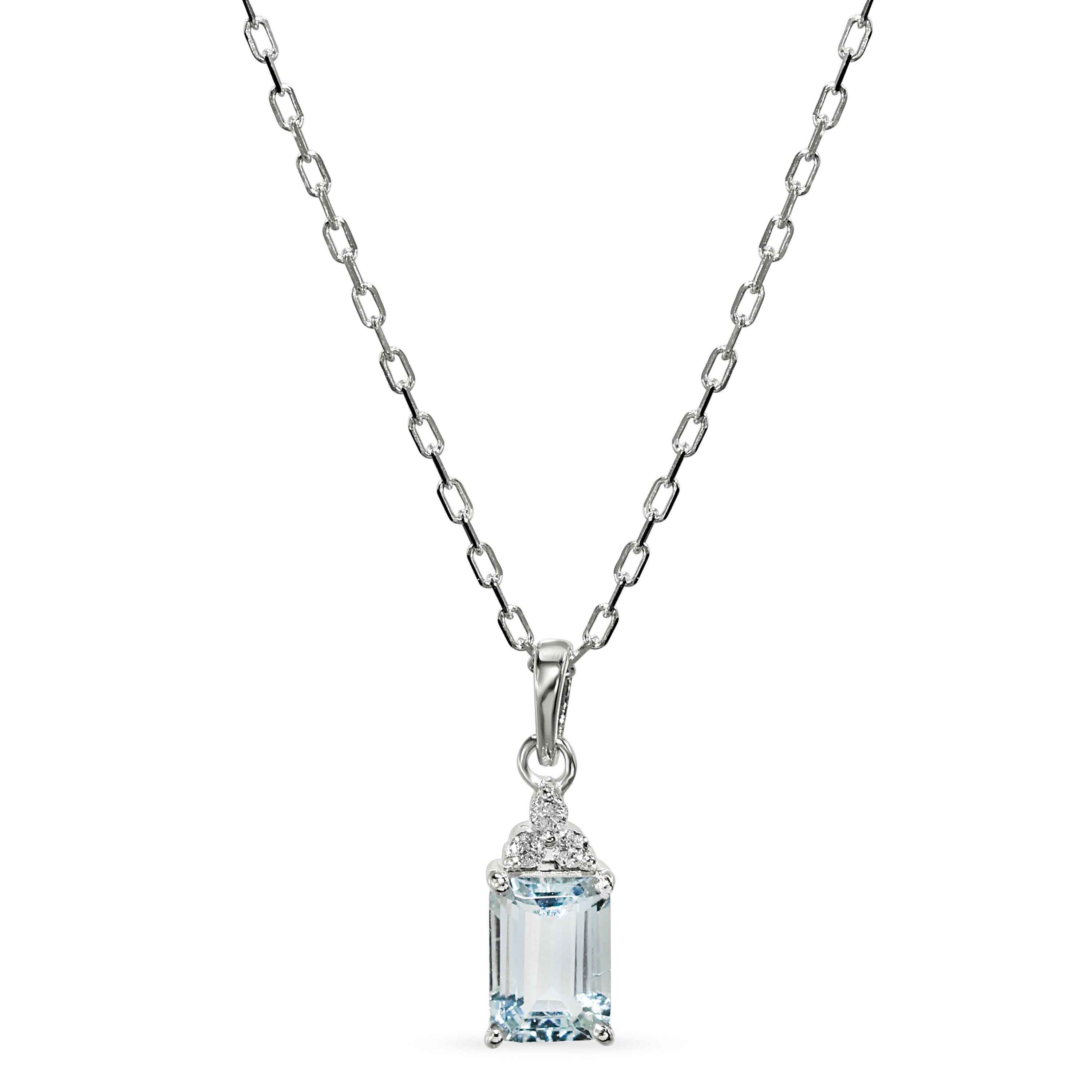 14k White Gold Aquamarine Diamond Rectangle Shape Set