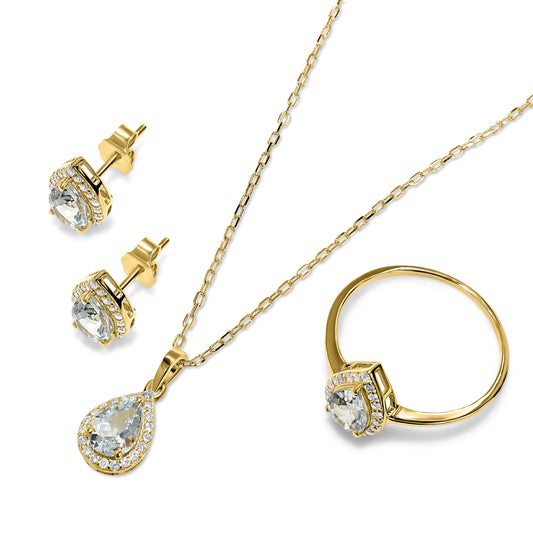 14k Aquamarine Diamond Pear Shape Set