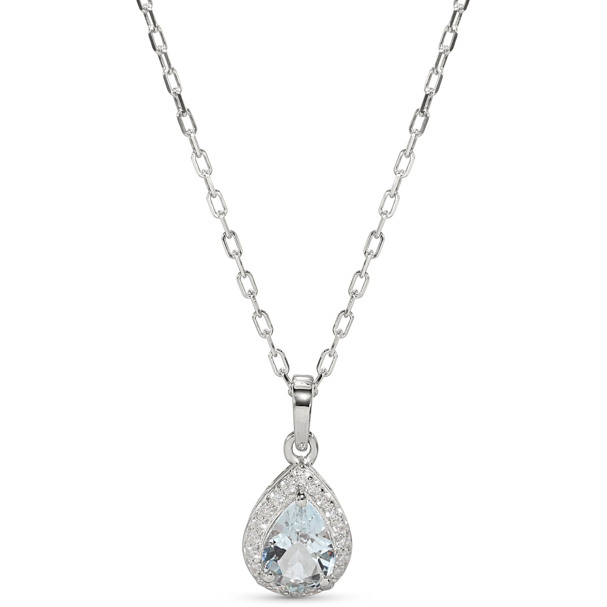 14k White Gold Aquamarine Diamond Pear Shape Set