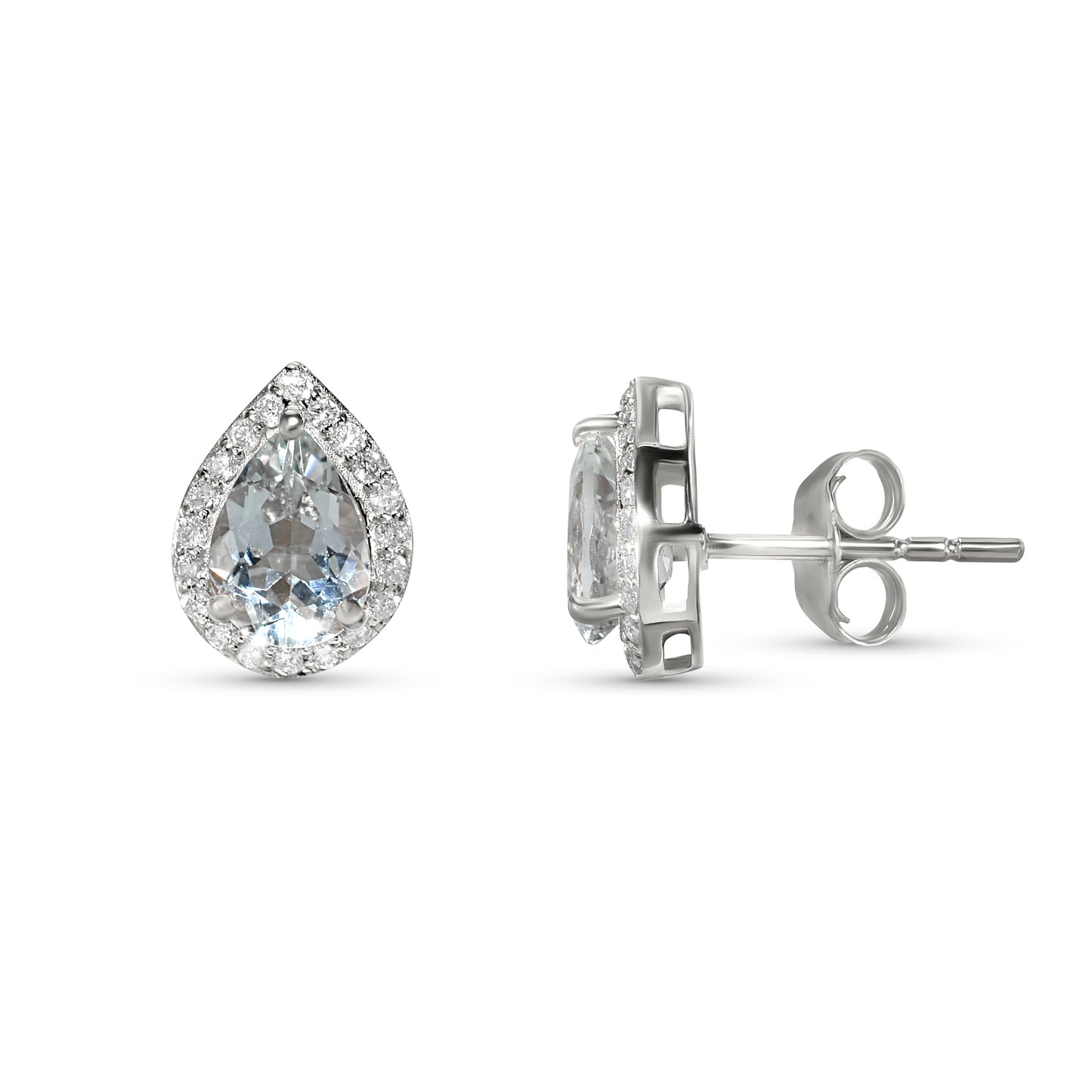 14k White Gold Aquamarine Diamond Pear Shape Set