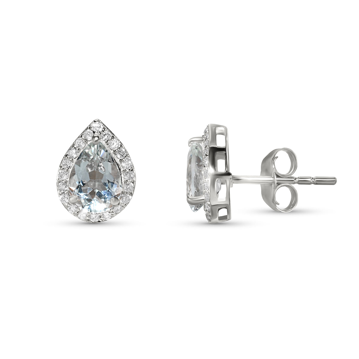 14k White Gold Aquamarine Diamond Pear Shape Set