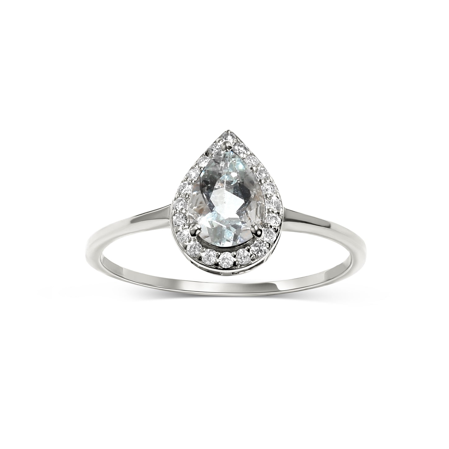 14k White Gold Aquamarine Diamond Pear Shape Set