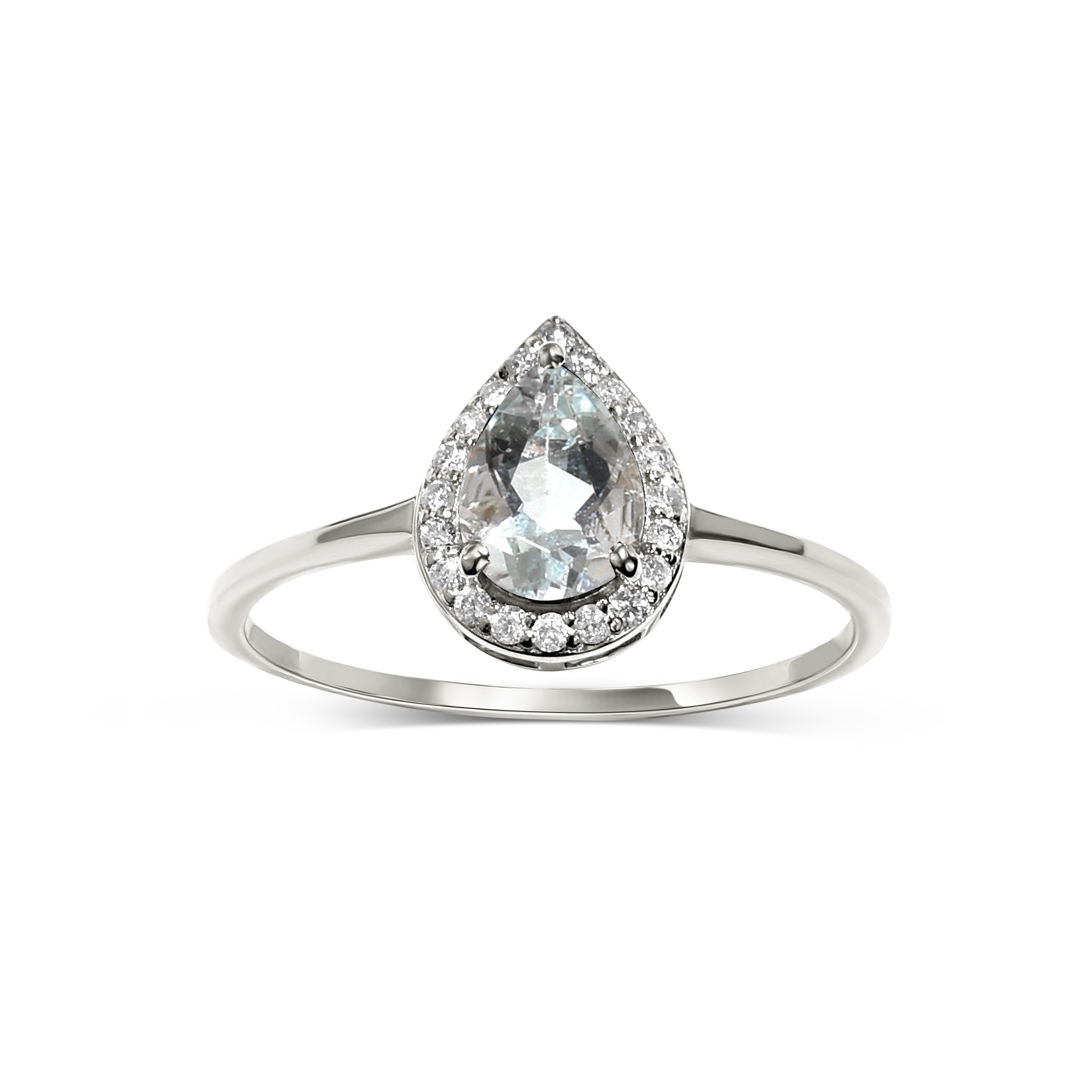 14k White Gold Aquamarine Diamond Pear Shape Set