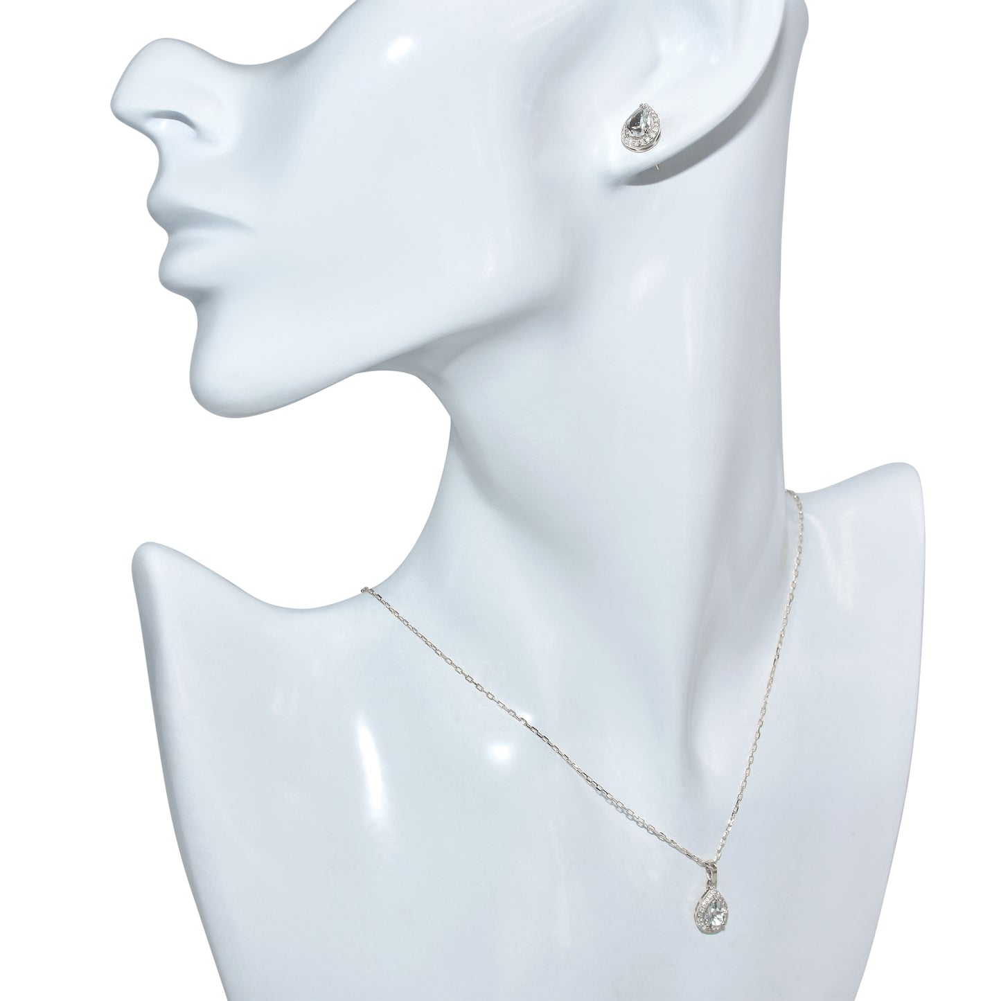 14k White Gold Aquamarine Diamond Pear Shape Set