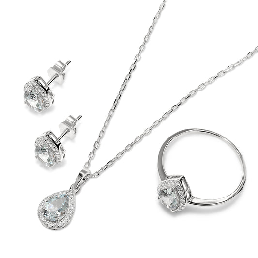 14k White Gold Aquamarine Diamond Pear Shape Set