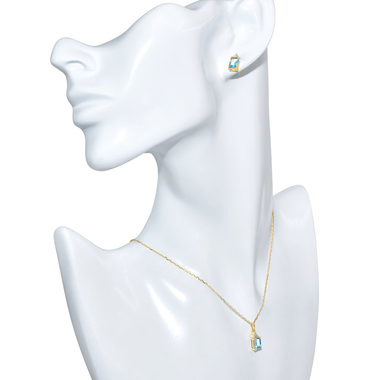 14k Blue Topaz Diamond Rectangle Shape Set