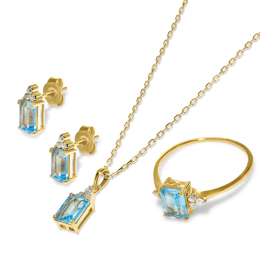 14k Blue Topaz Diamond Rectangle Shape Set