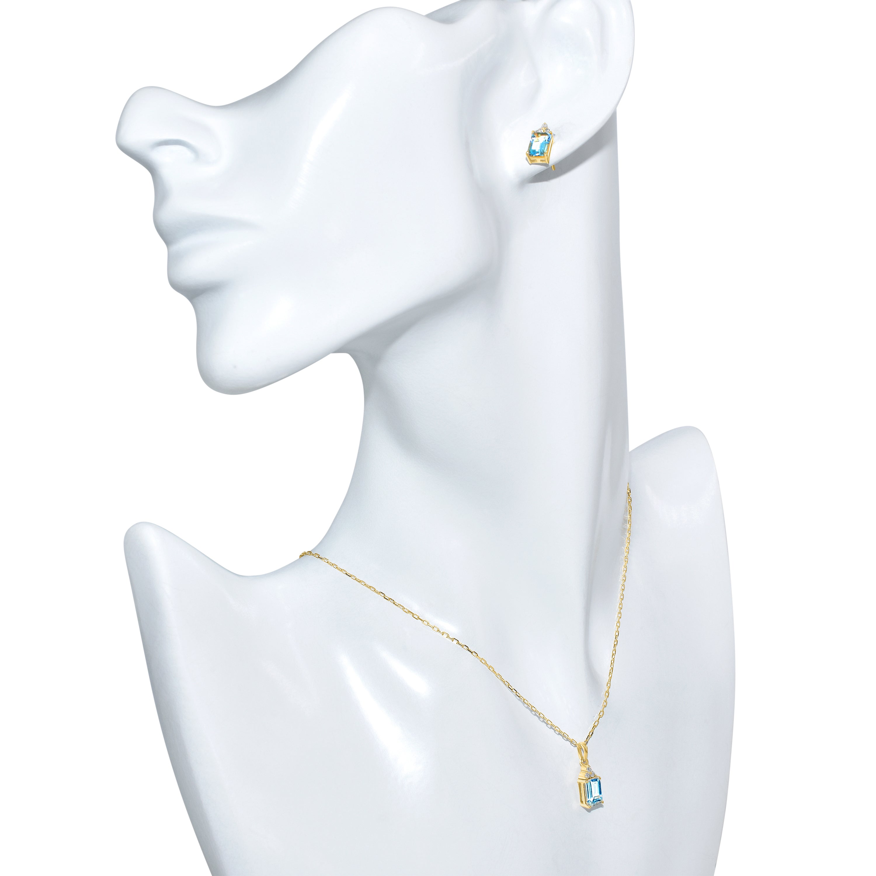 14k Blue Topaz Diamond Rectangle Shape Set