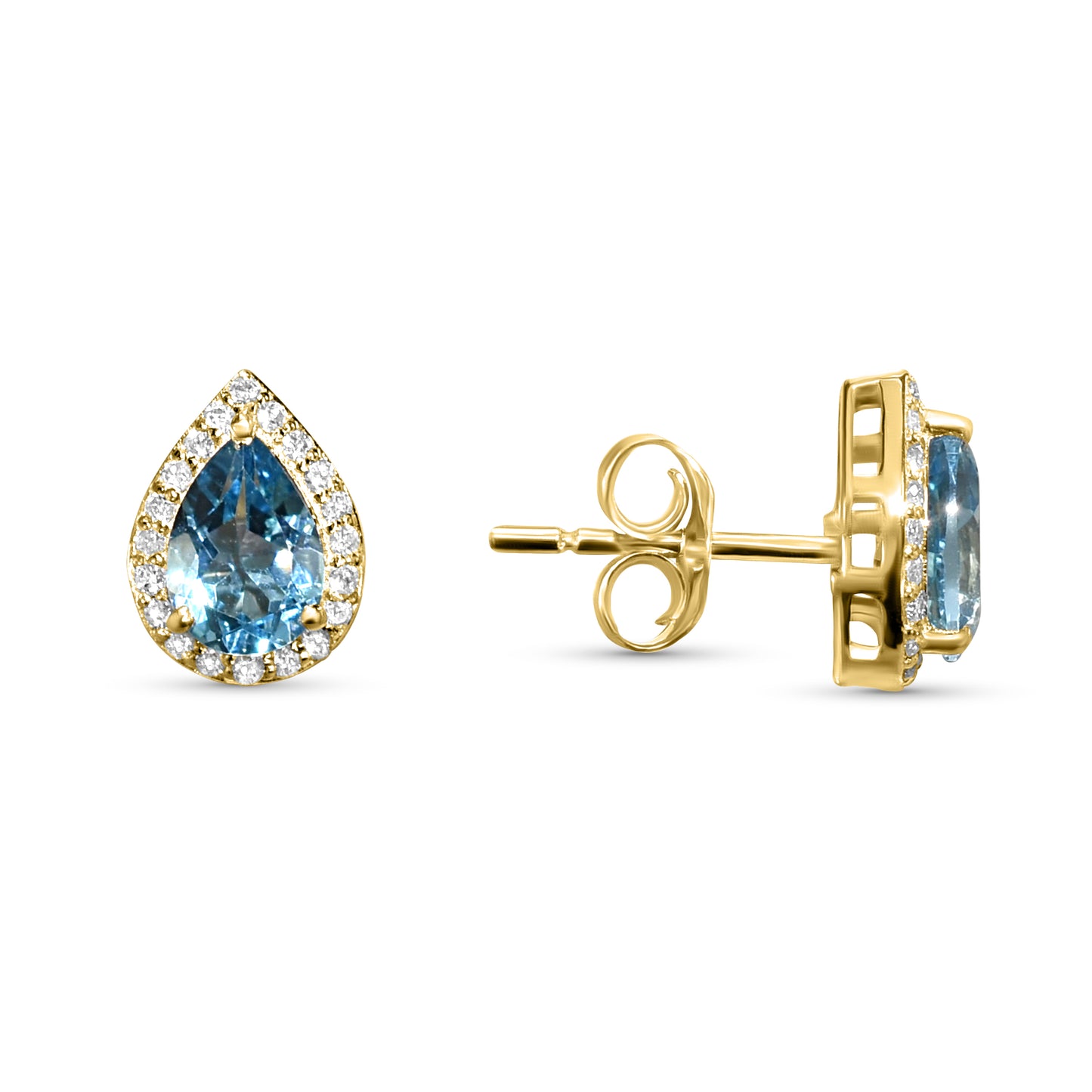14k Blue Topaz Diamond Pear Shape Set