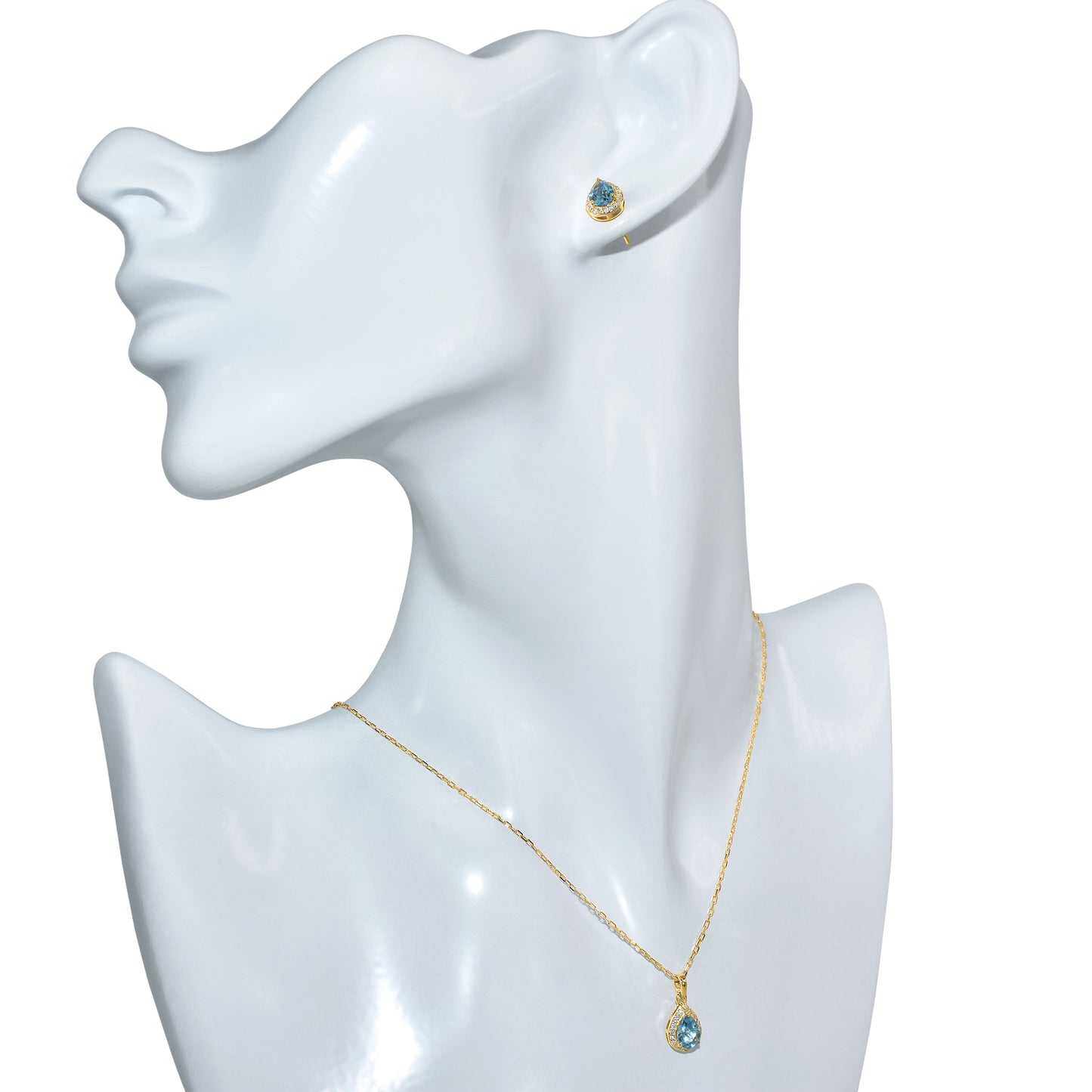 14k Blue Topaz Diamond Pear Shape Set
