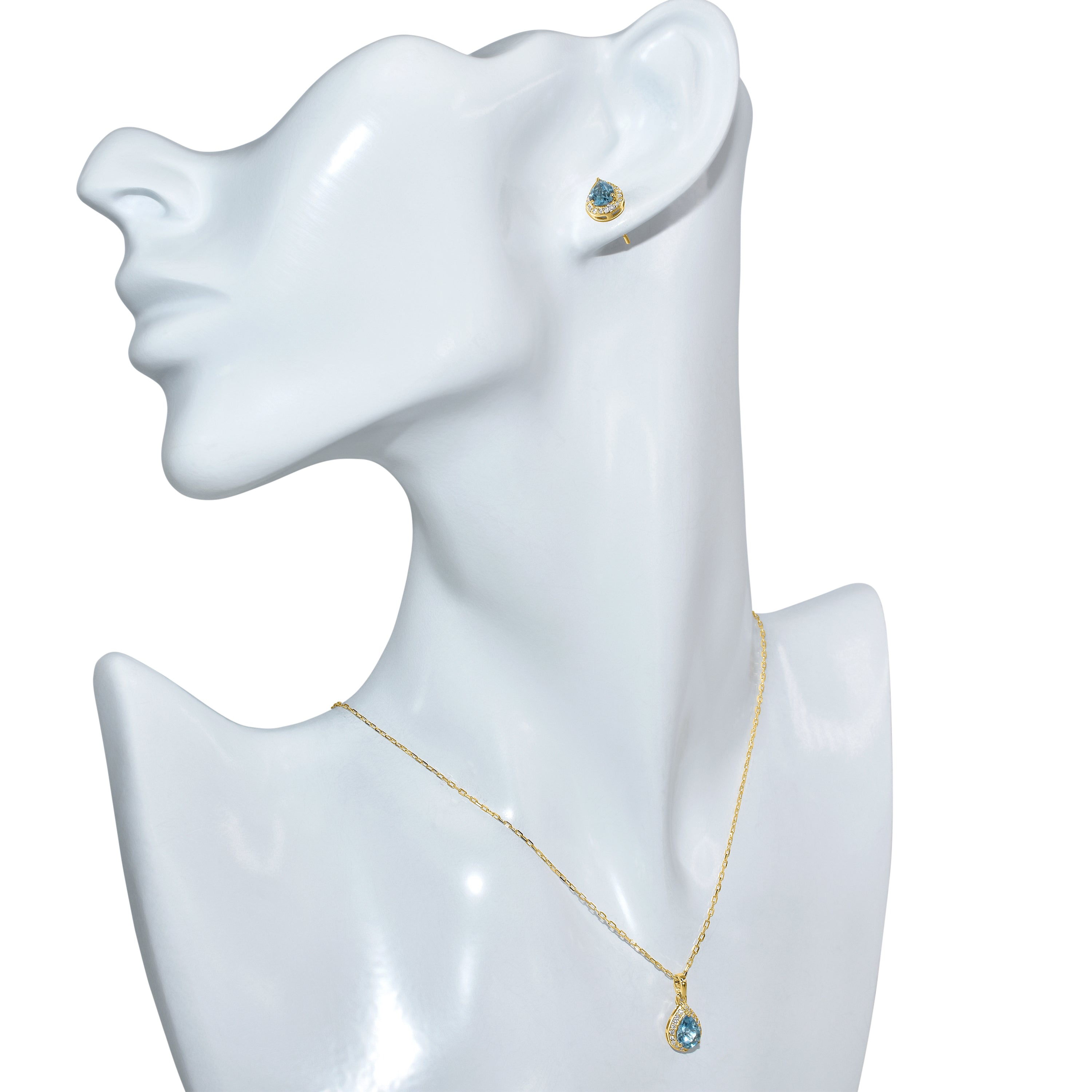 14k Blue Topaz Diamond Pear Shape Set