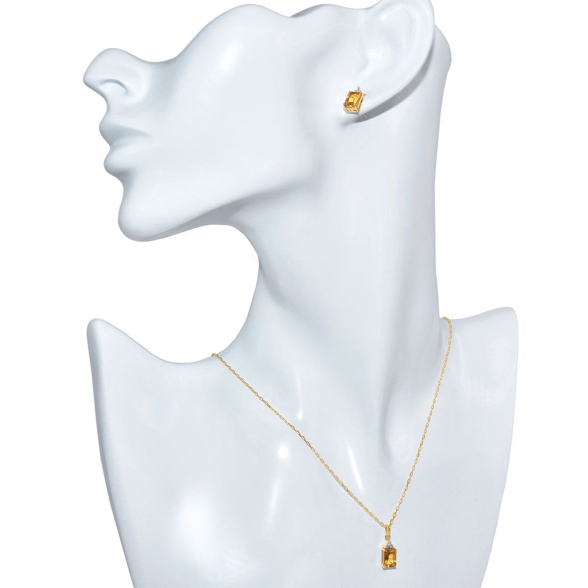 14k Citrine Diamond Rectangle Shape Set