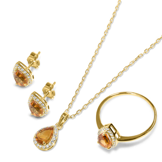 14k Citrine Diamond Pear Shape Set