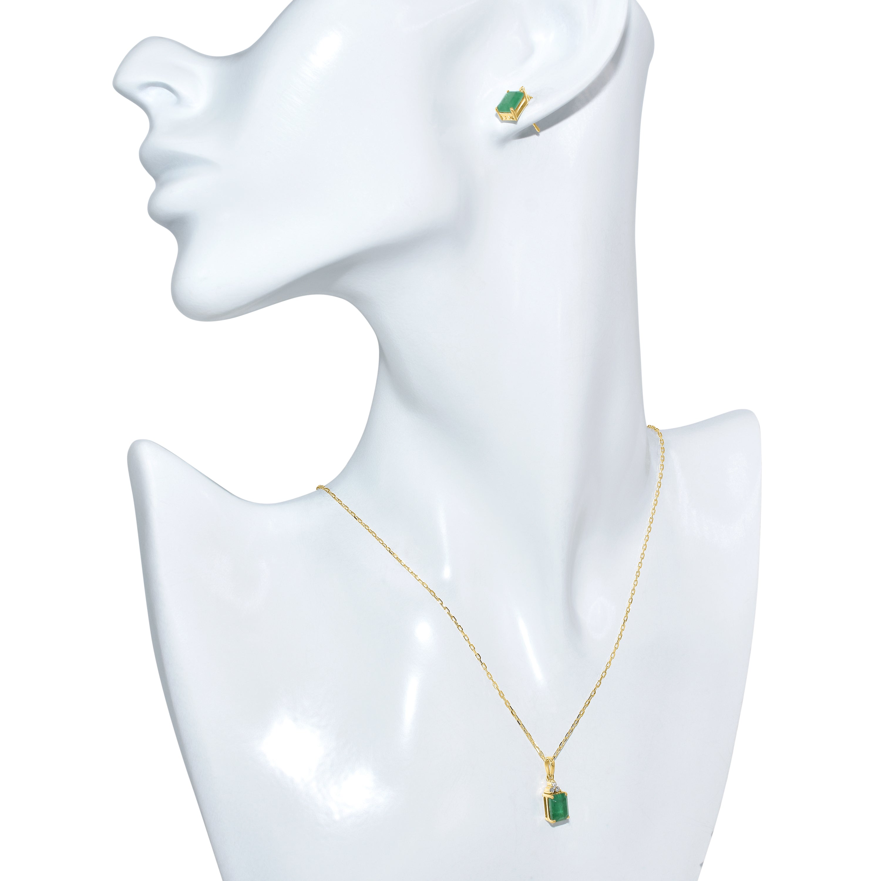 14k Emerald Diamond Rectangle Shape Set