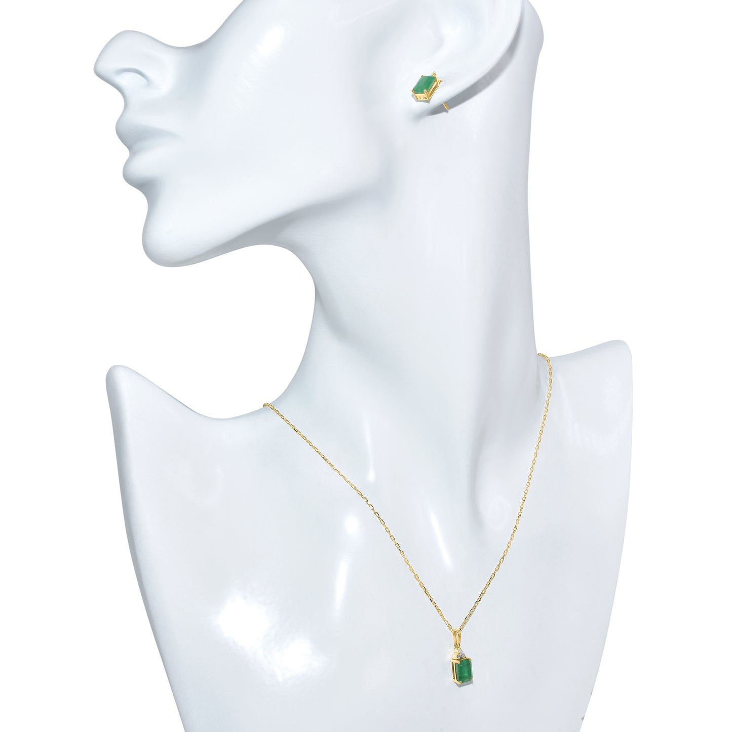 14k Emerald Diamond Rectangle Shape Set