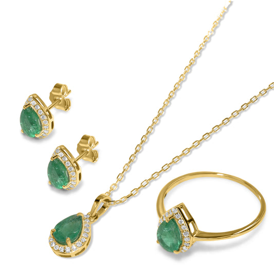 14k Emerald Diamond Pear Shape Set