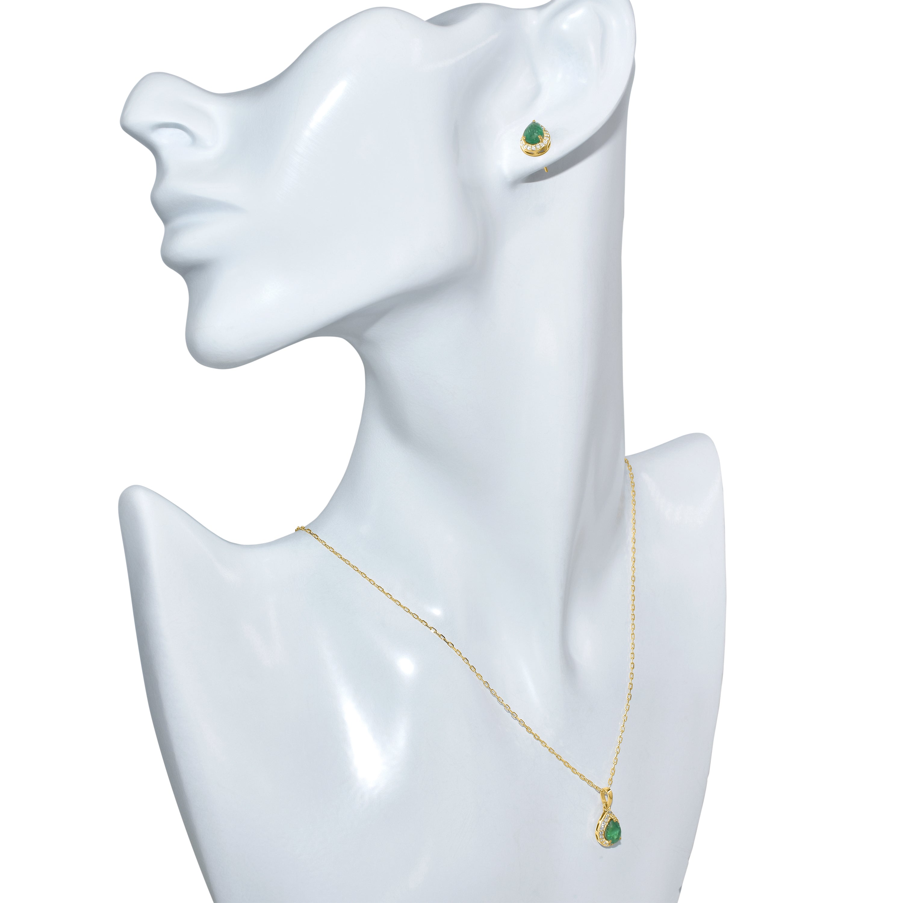 14k Emerald Diamond Pear Shape Set