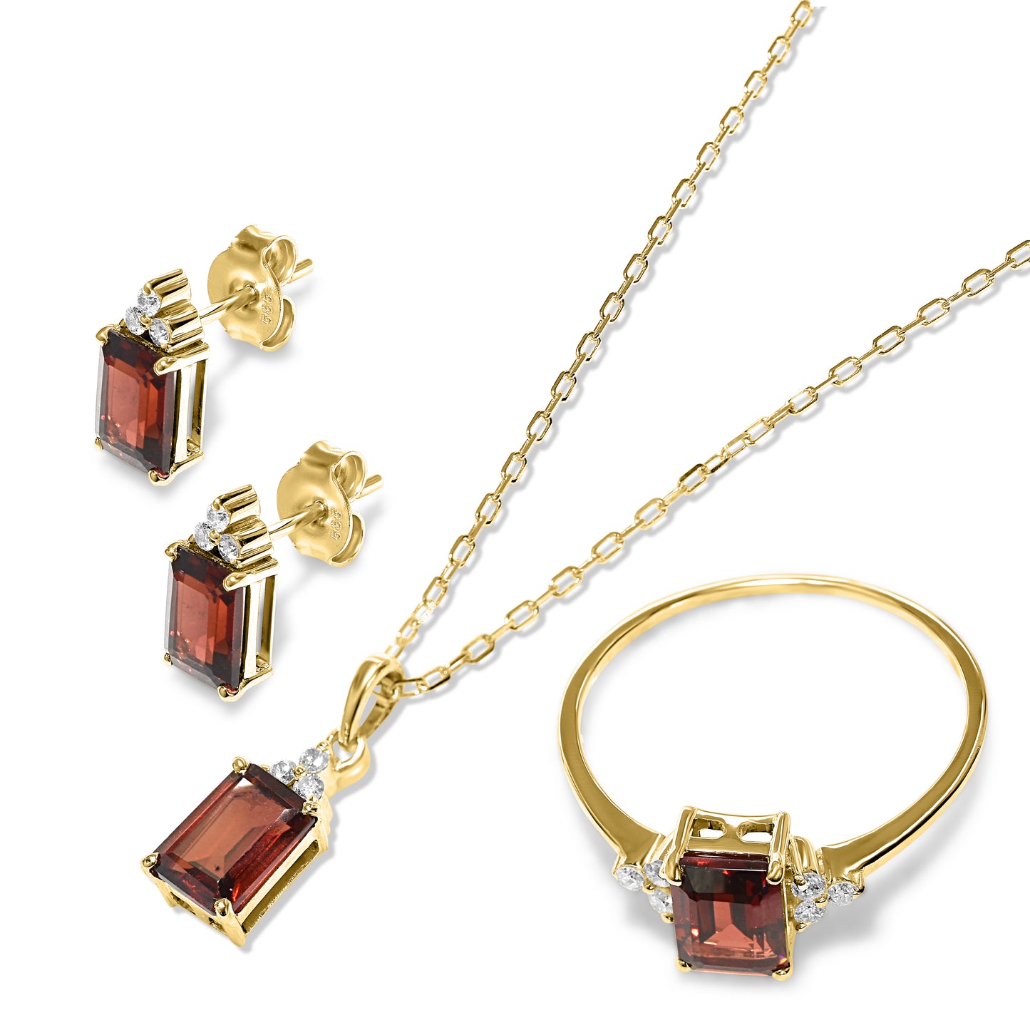 14k Garnet Diamond Rectangle Shape Set