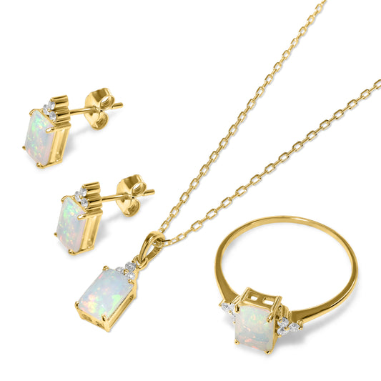 14k Opal Diamond Rectangle Shape Set