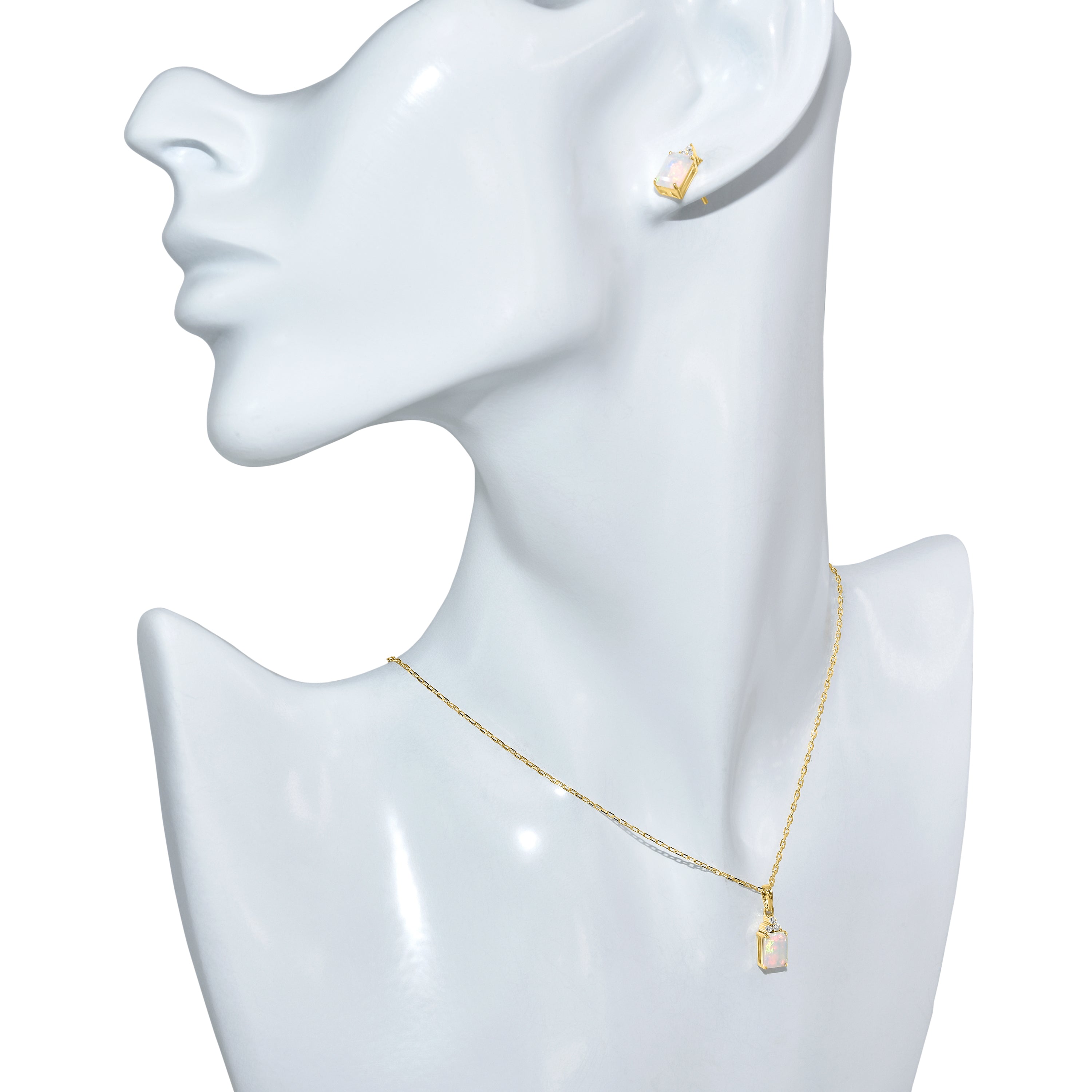 14k Opal Diamond Rectangle Shape Set