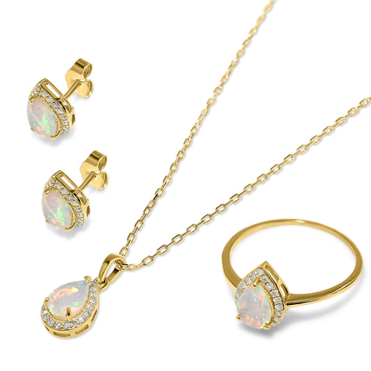14k Opal Diamond Pear Shape Set