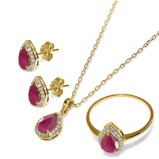 14k Ruby Diamond Pear Shape Set