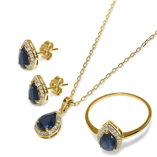 14k Sapphire Diamond Pear Shape Set