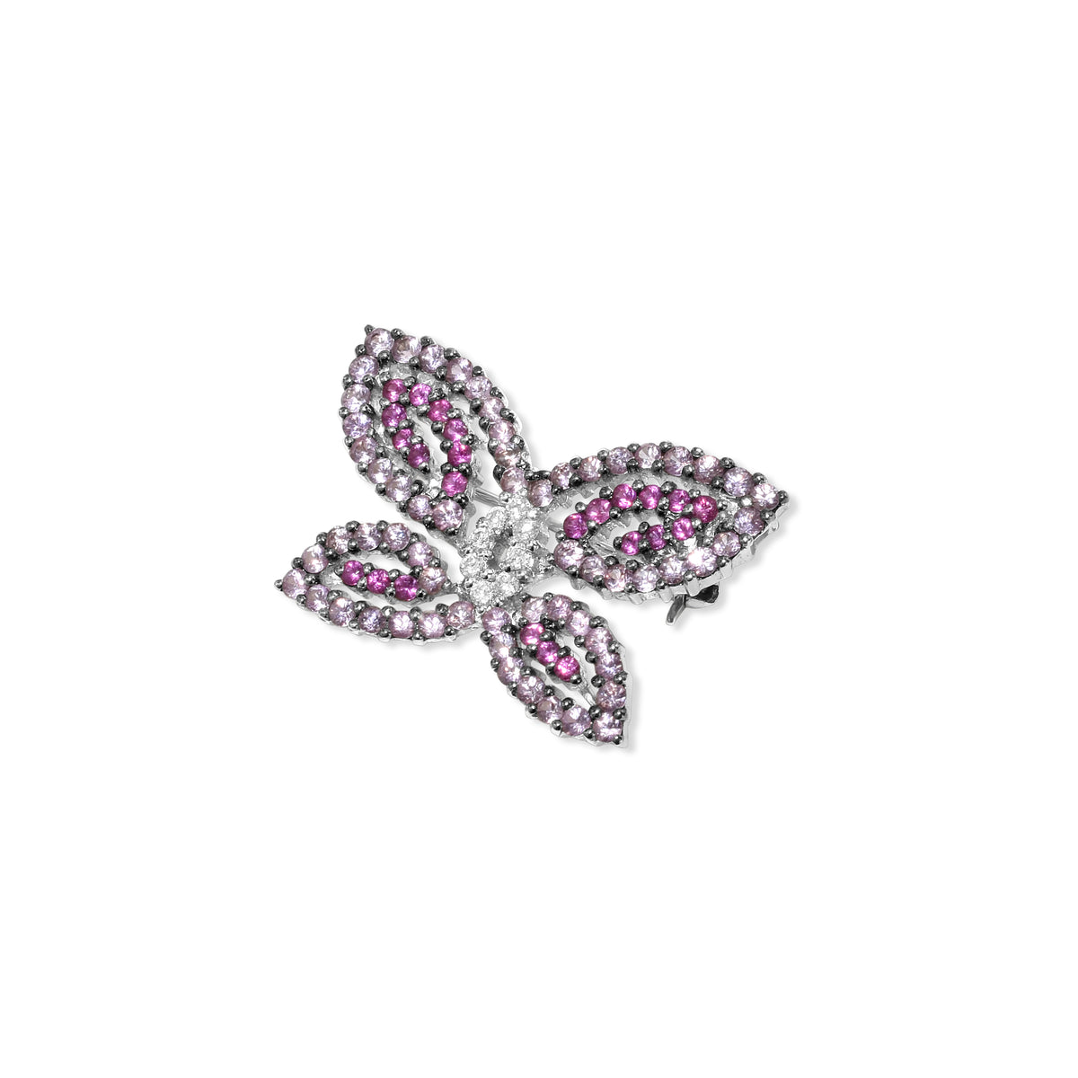 14k White Gold Pink, Blue Sapphire, Tsavorite with Diamond Butterfly Pin Pendant