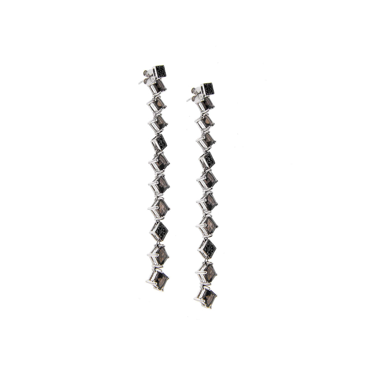 18kw Black Sapphire Smoky Quartz Line Post Earring