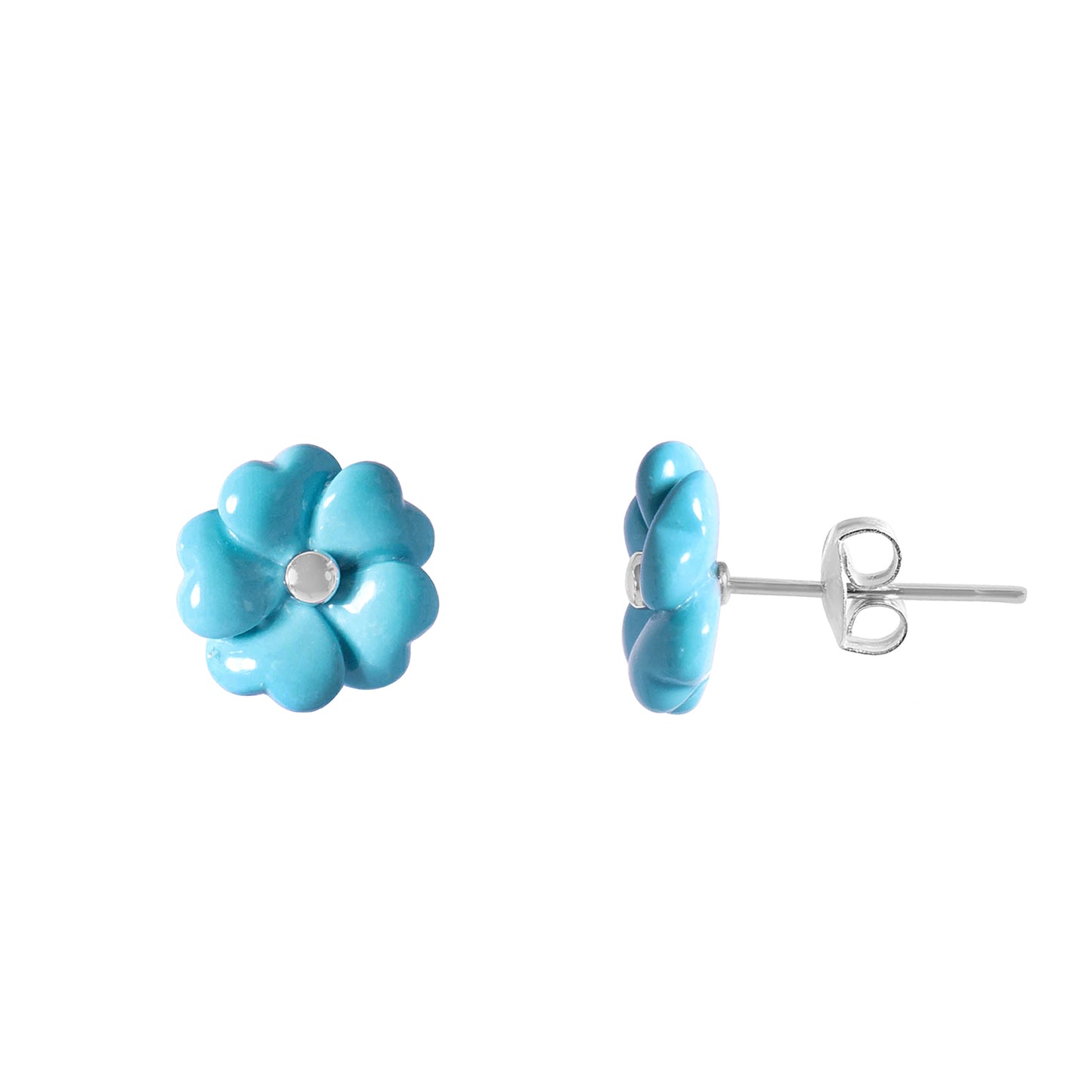 14k White Carved Flower Turquoise Earring