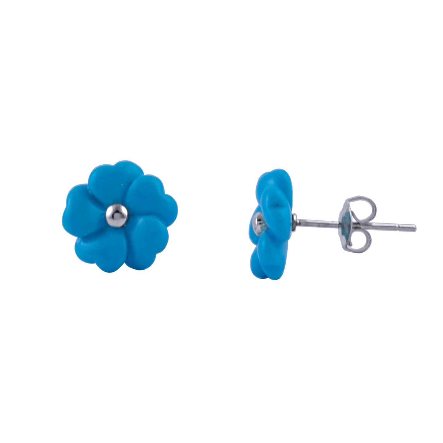 14k White Carved Flower Turquoise Earring