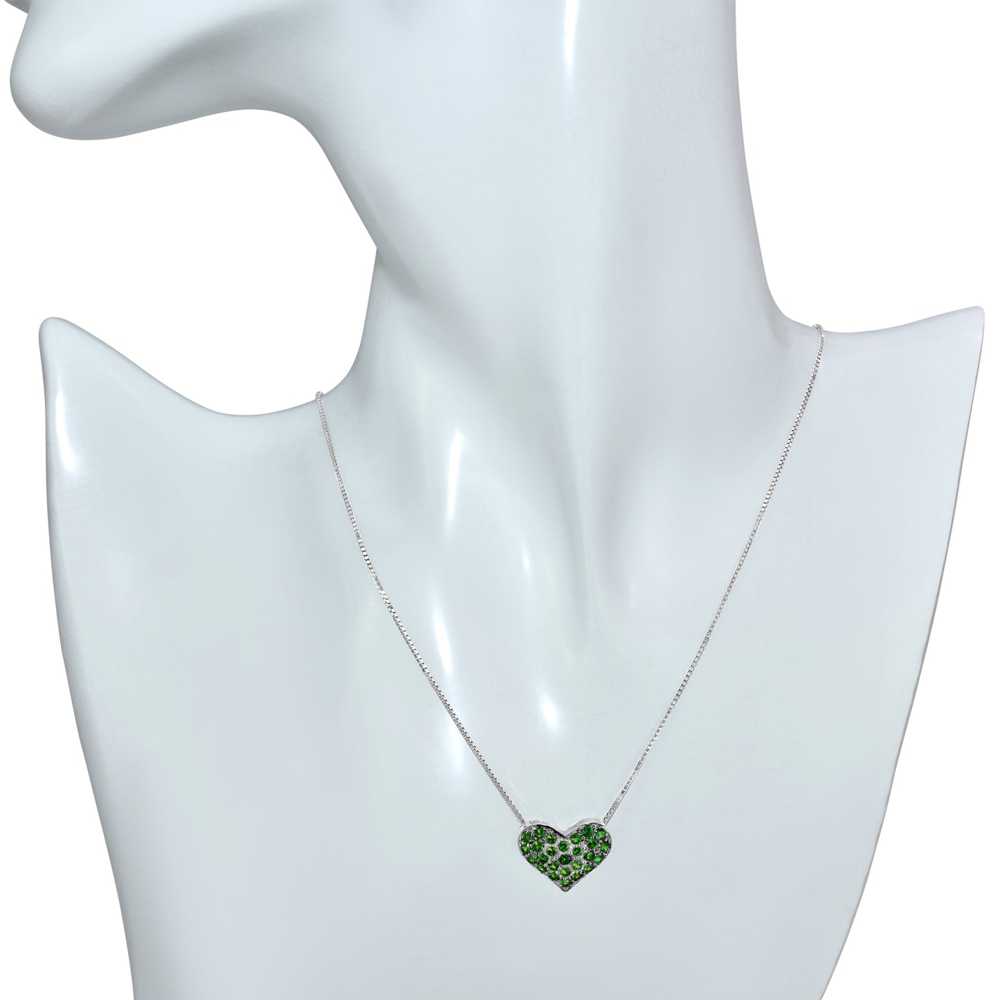 18K White Gold Shades of Green Garnet Heart Pendant Necklace