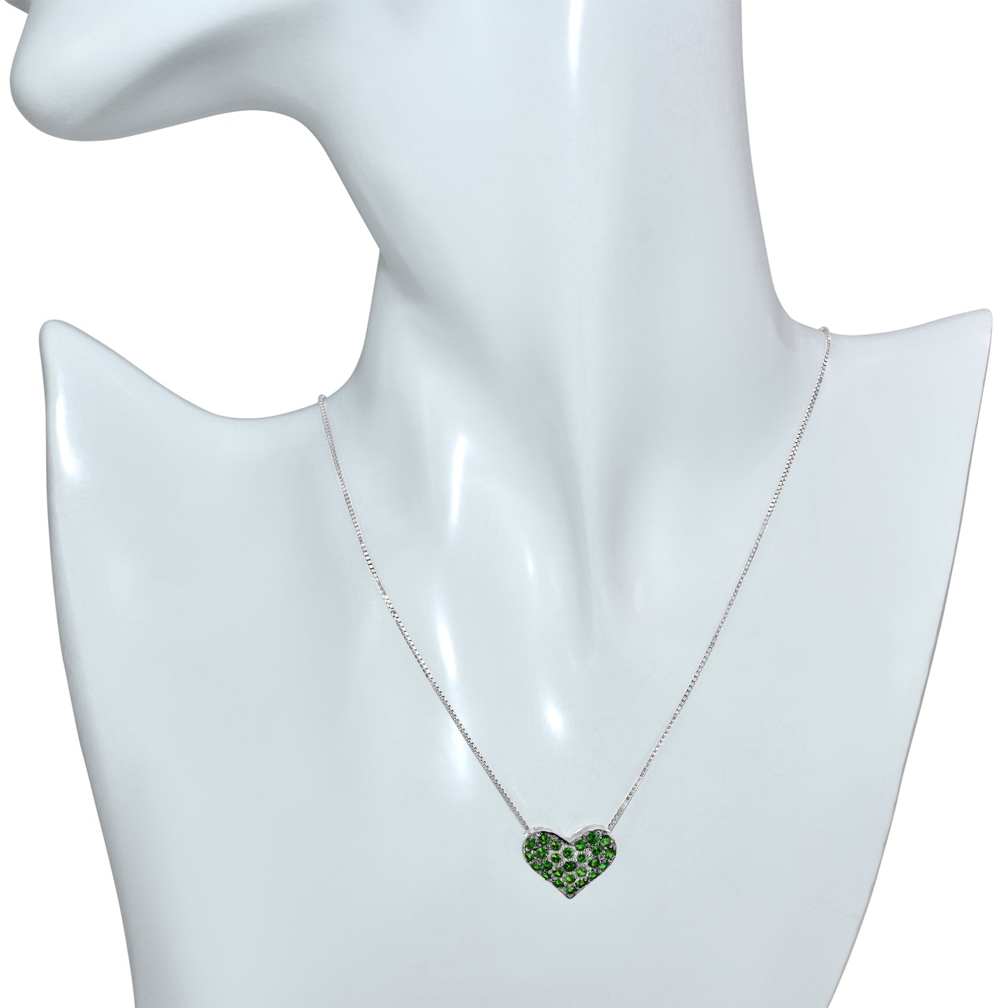 18k White Gold Shades of Green Garnet Heart Pendant Necklace