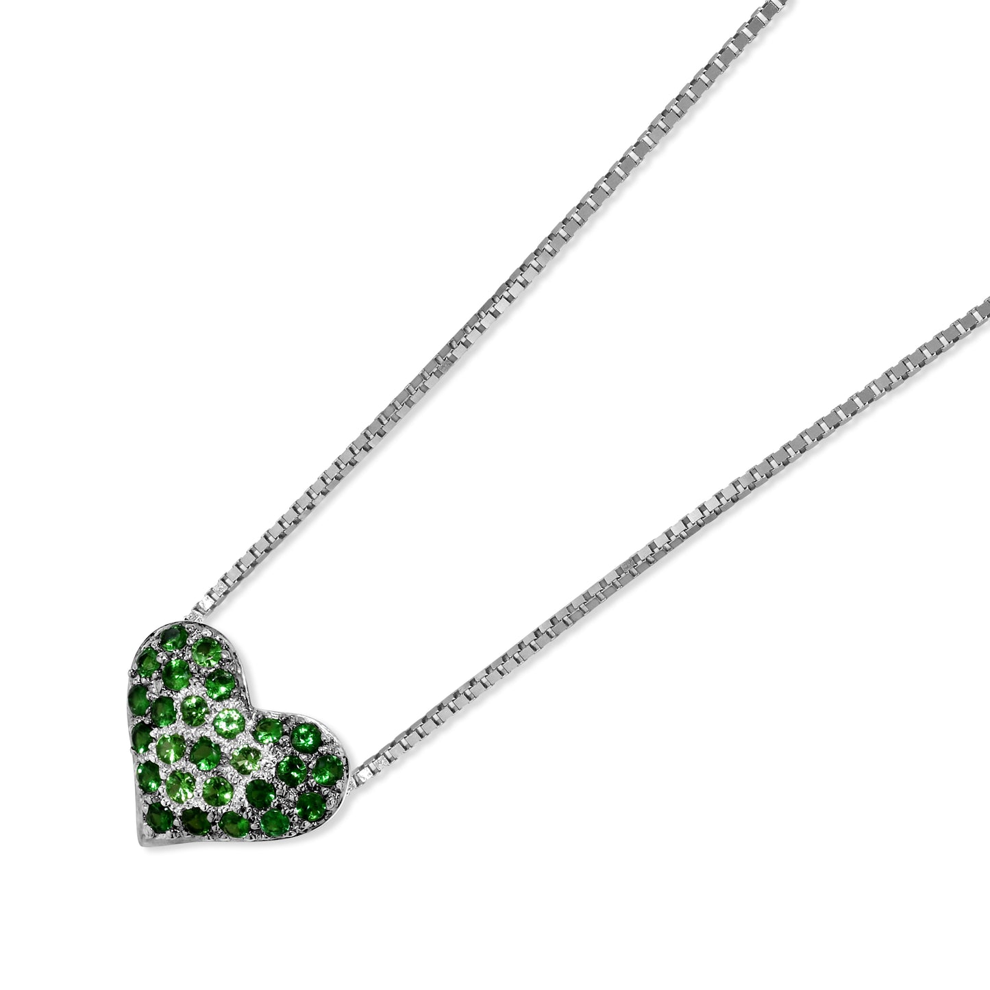 18k White Gold Shades of Green Garnet Heart Pendant Necklace