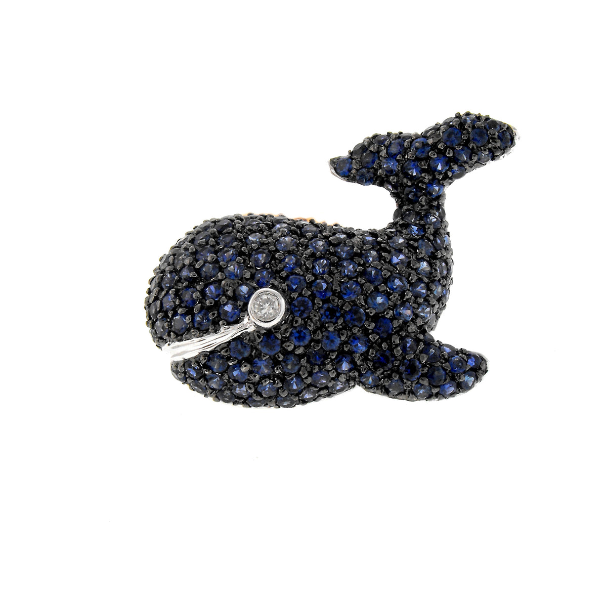 14k White Gold Pink/Blue Sapphire, Tsavorite & Diamond Whale Pin/Pendant