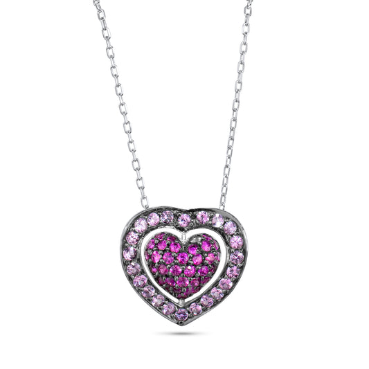 14kw Shades of Pink Sapphire Heart Pendant Necklace set in black rhodium