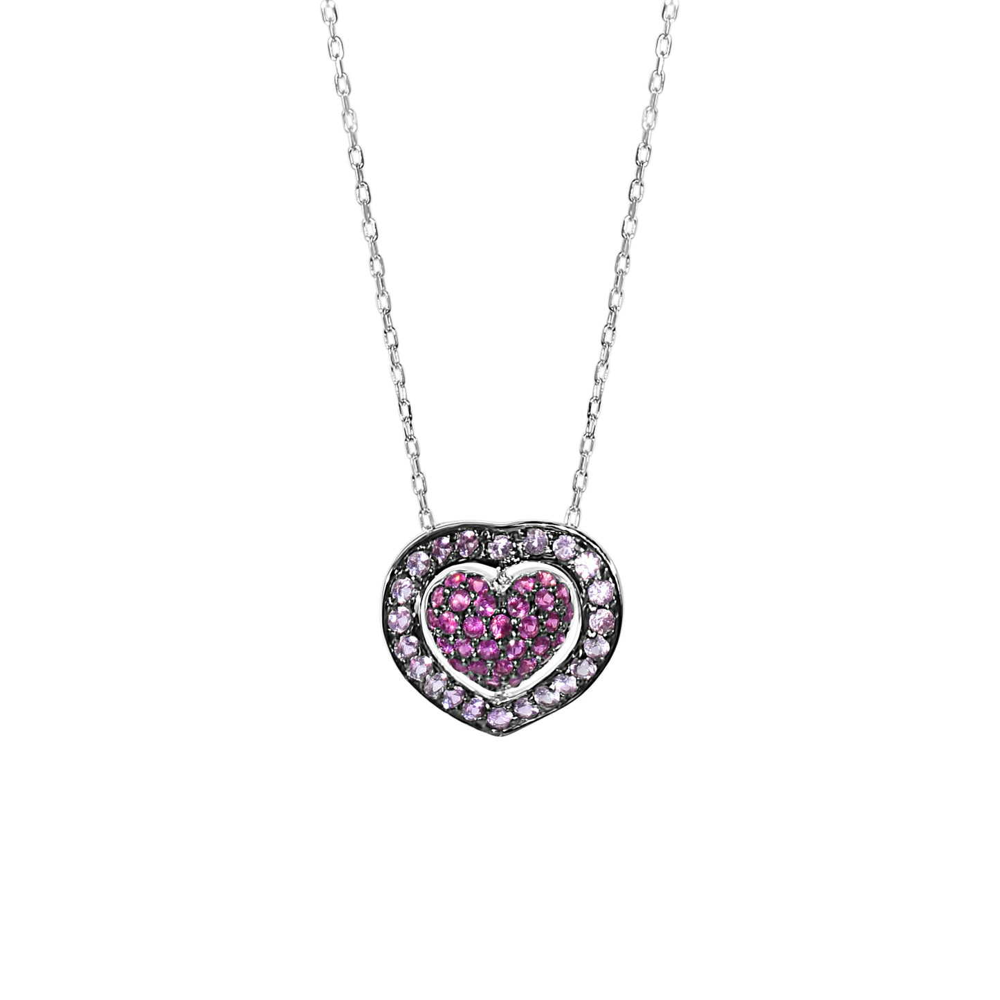 14kw Shades of Pink Sapphire Heart Pendant Necklace