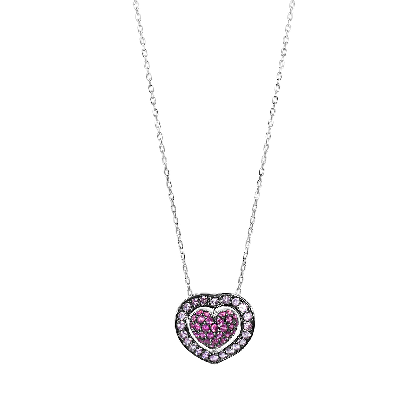 14kw Shades of Pink Sapphire Heart Pendant Necklace