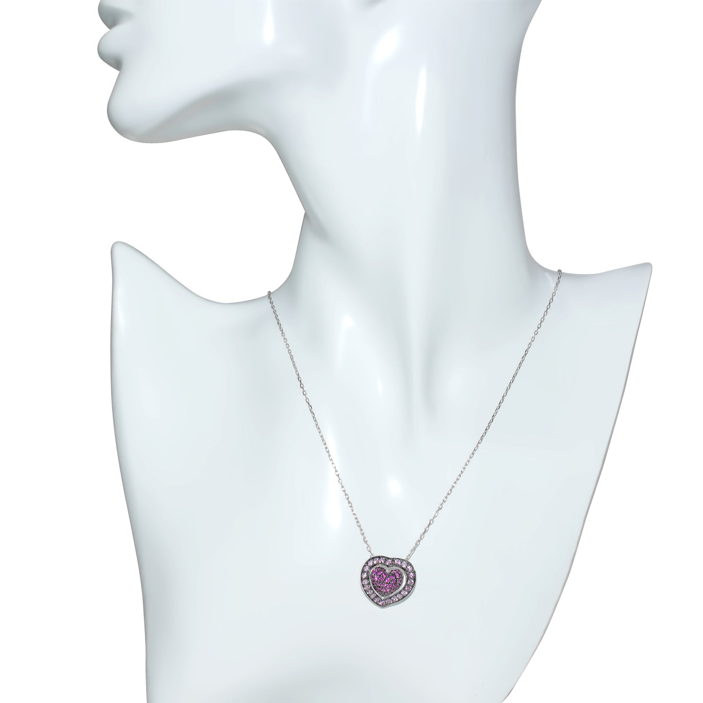 14kw Shades of Pink Sapphire Heart Pendant Necklace