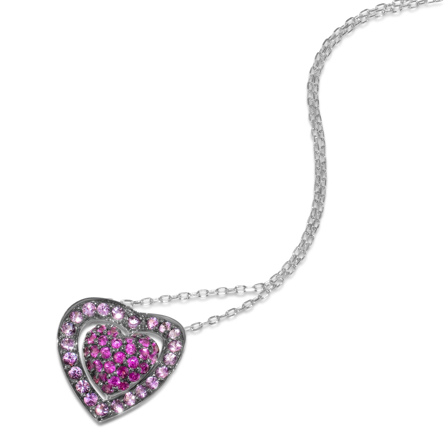 14kw Shades of Pink Sapphire Heart Pendant Necklace