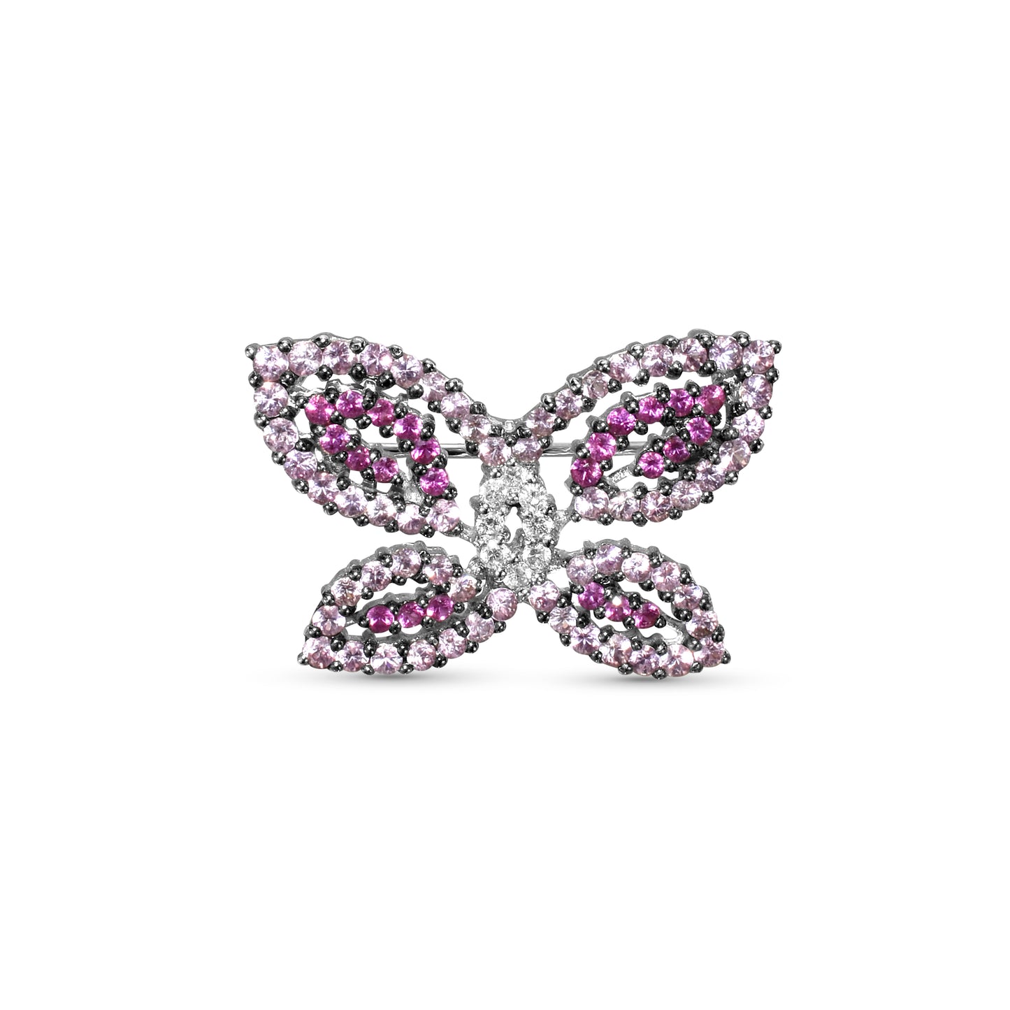 14k White Gold Pink, Blue Sapphire, Tsavorite with Diamond Butterfly Pin Pendant