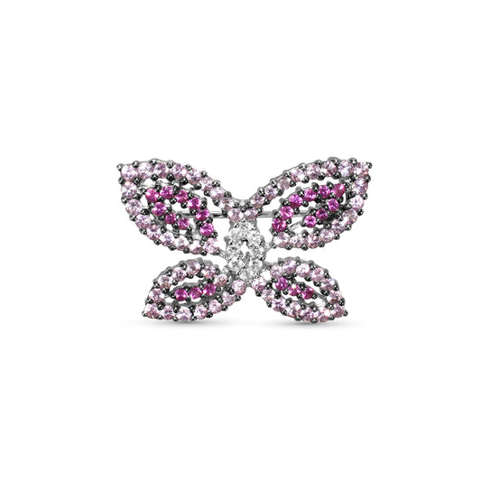 14k White Gold Pink Sapphire Diamond Butterfly Pin Pendant