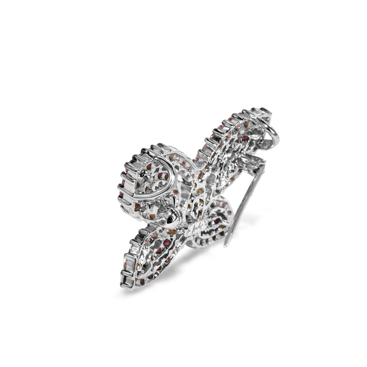 14k White Gold Pink, Blue Sapphire, Tsavorite with Diamond Butterfly Pin Pendant