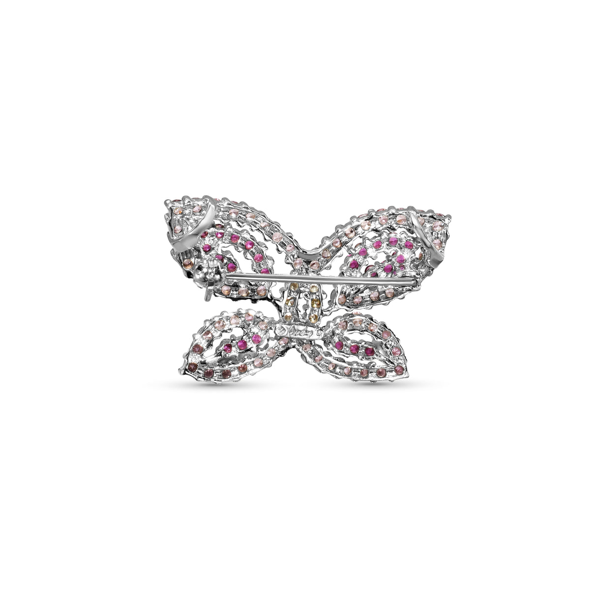 14k White Gold Pink, Blue Sapphire, Tsavorite with Diamond Butterfly Pin Pendant