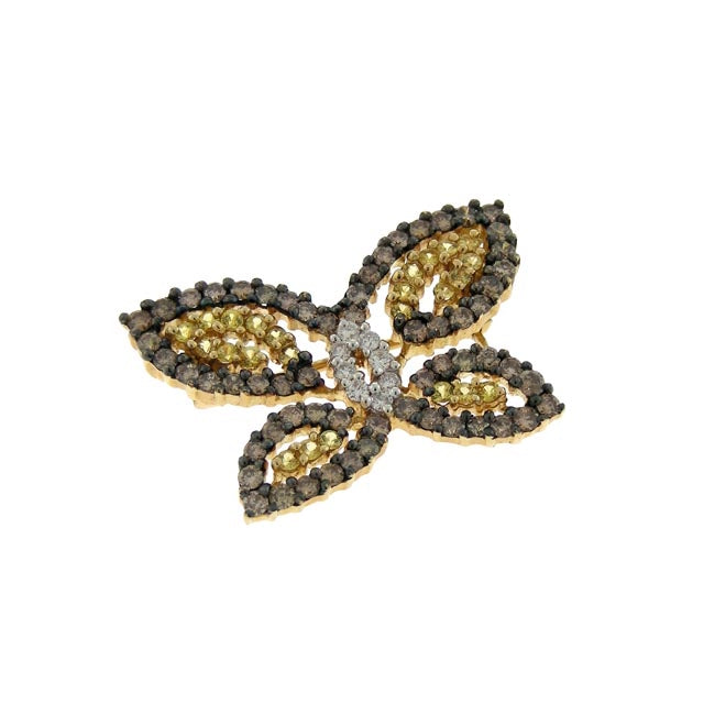 14k White Gold Pink, Blue Sapphire, Tsavorite with Diamond Butterfly Pin Pendant