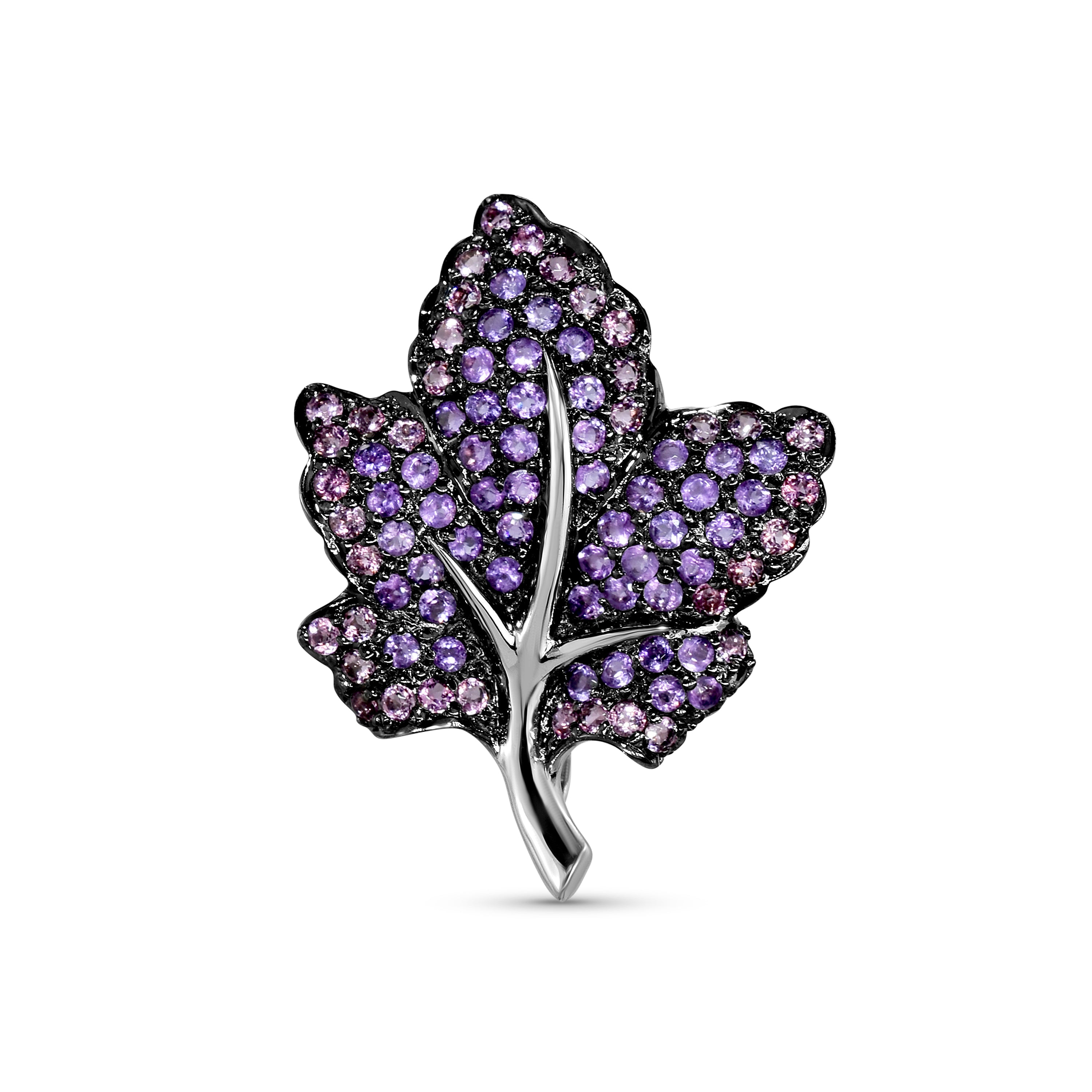18k Pink Tourmaline Amethyst Leaf Pendant & Pin Brooch