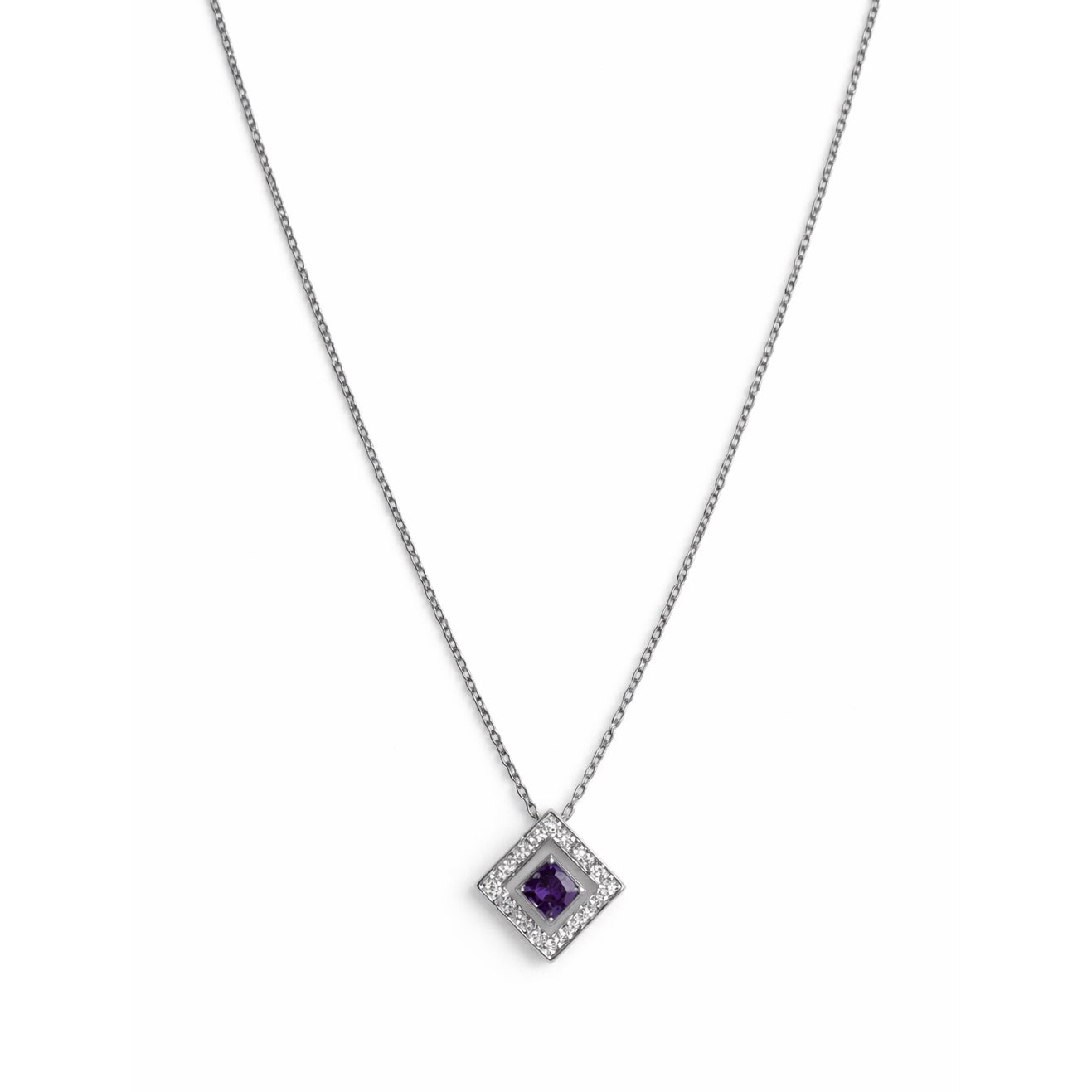 14k White Gold Amethyst and Diamond 0.08CT Slider Necklace