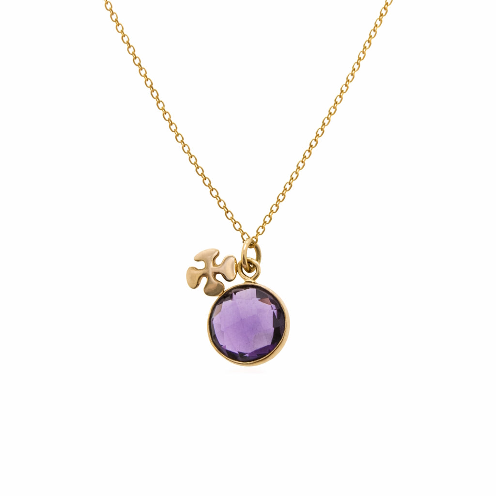 14k Amethyst Fiori Charm Round Bezel Pendant Necklace
