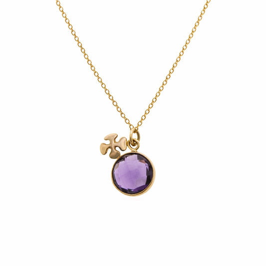 14k Amethyst Fiori Charm Round Bezel Pendant Necklace